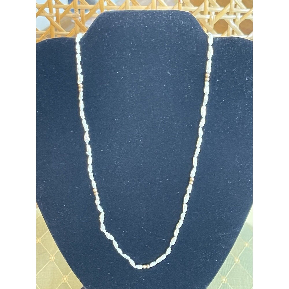 Vintage Freshwater Rice Pearl Necklace 17" w/ 14K Gold Bead Spacers & Clasp - Picture 2 of 12